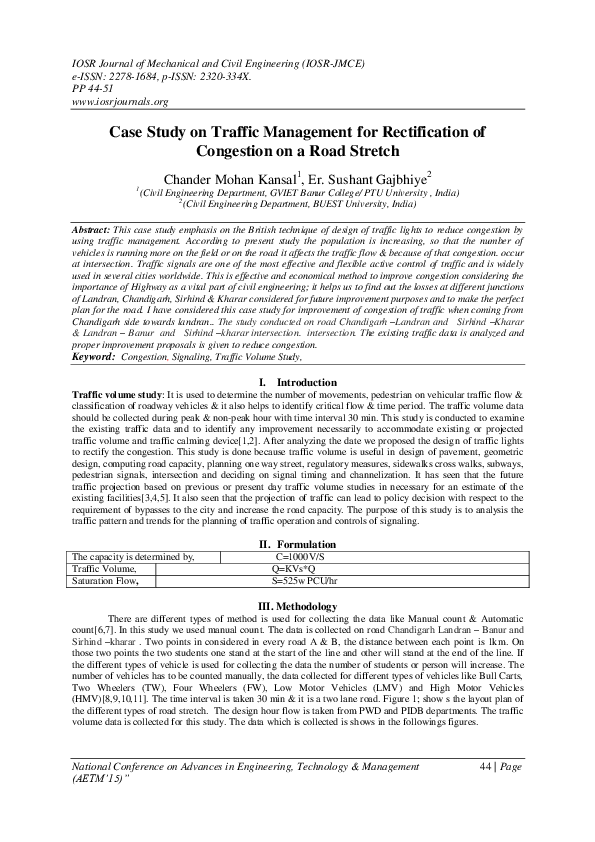 (PDF) Case Study on Traffic Management for Rectification of Congestion ...