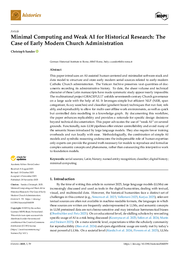 (PDF) Minimal Computing and Weak AI for Historical Research: The Case ...