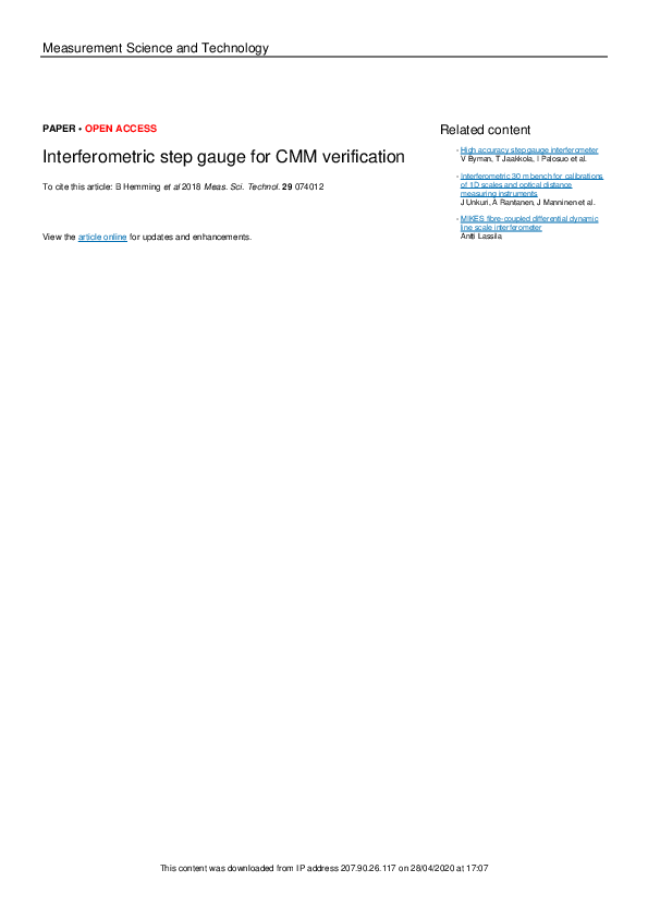 (PDF) Interferometric step gauge for CMM verification