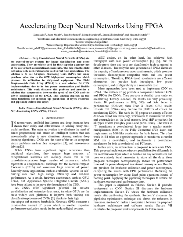 (PDF) Accelerating Deep Neural Networks Using FPGA