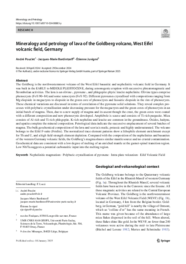 (PDF) Mineralogy and petrology of lava of the Goldberg volcano, West ...