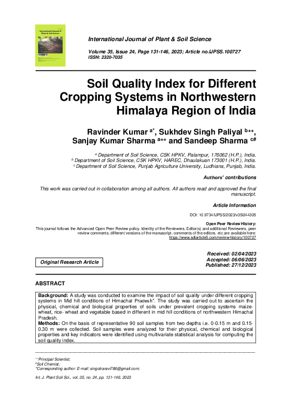 (PDF) Soil Quality Index for Different Cropping Systems in Northwestern ...