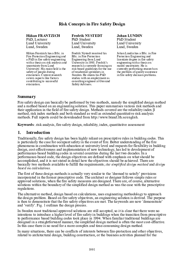 (PDF) Risk Concepts in Fire Safety Design
