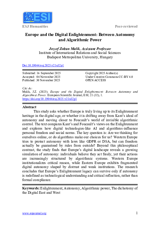 (PDF) Europe and the Digital Enlightenment: Between Autonomy and ...