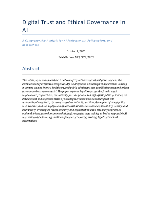 (PDF) Digital Trust and Ethical Governance in AI