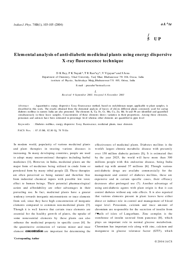 (PDF) Elemental analysis of anti-diabetic medicinal plants by using ...