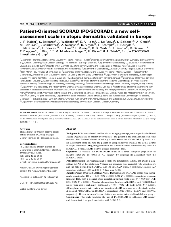 (PDF) Patient-Oriented SCORAD (PO-SCORAD): a new self-assessment scale ...
