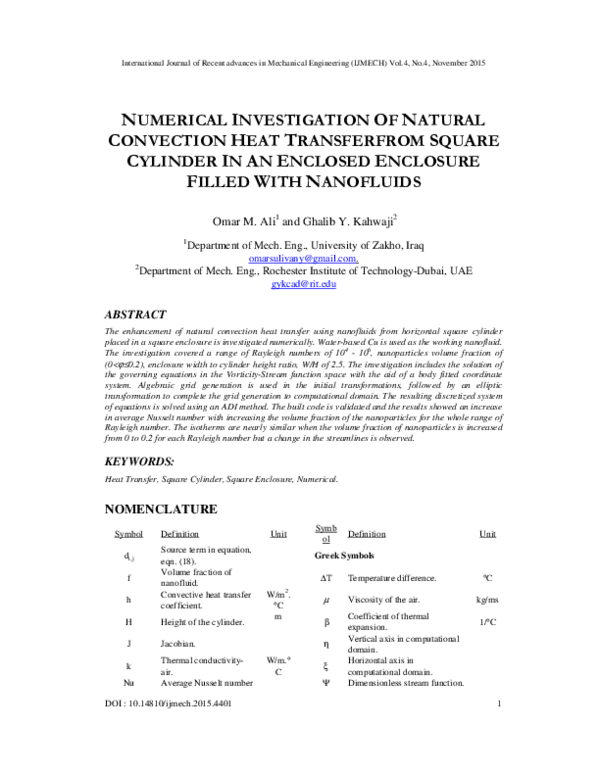 (PDF) Numerical Investigation of Natural Convection Heat Transfer from ...