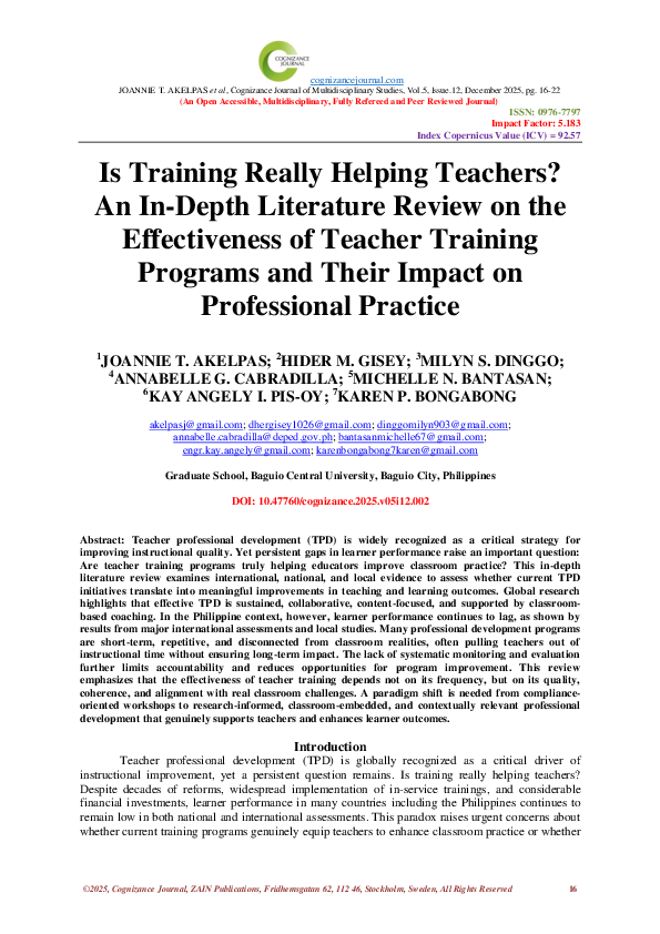 (PDF) Is Training Really Helping Teachers? An In-Depth Literature ...