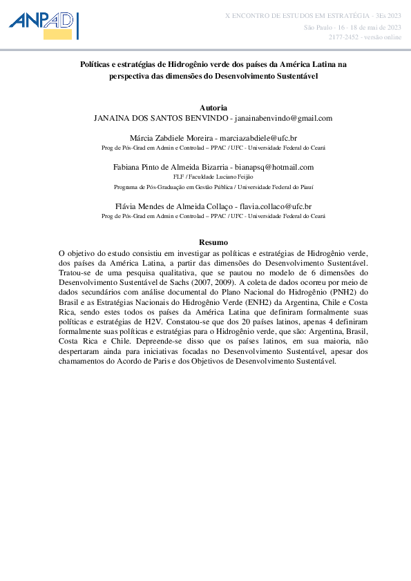 (PDF) Políticas e estratégias de Hidrogênio verde dos países da América ...