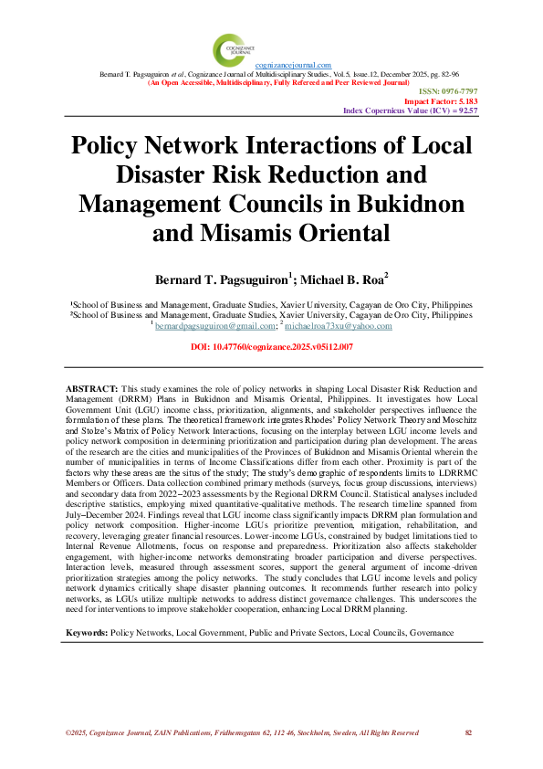 (PDF) Policy Network Interactions of Local Disaster Risk Reduction and ...