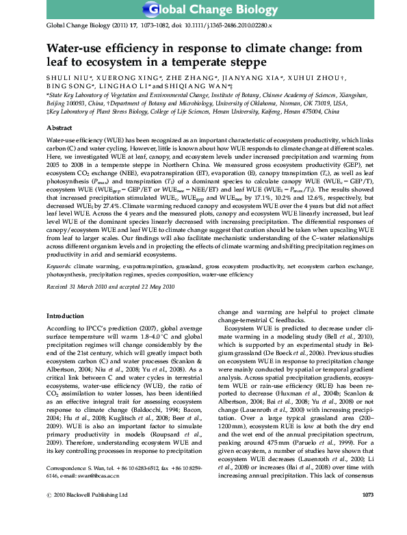 (PDF) Water-use efficiency in response to climate change: from leaf to ...
