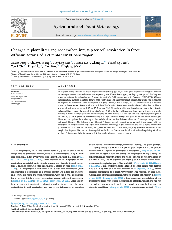 (PDF) Changes in plant litter and root carbon inputs alter soil ...