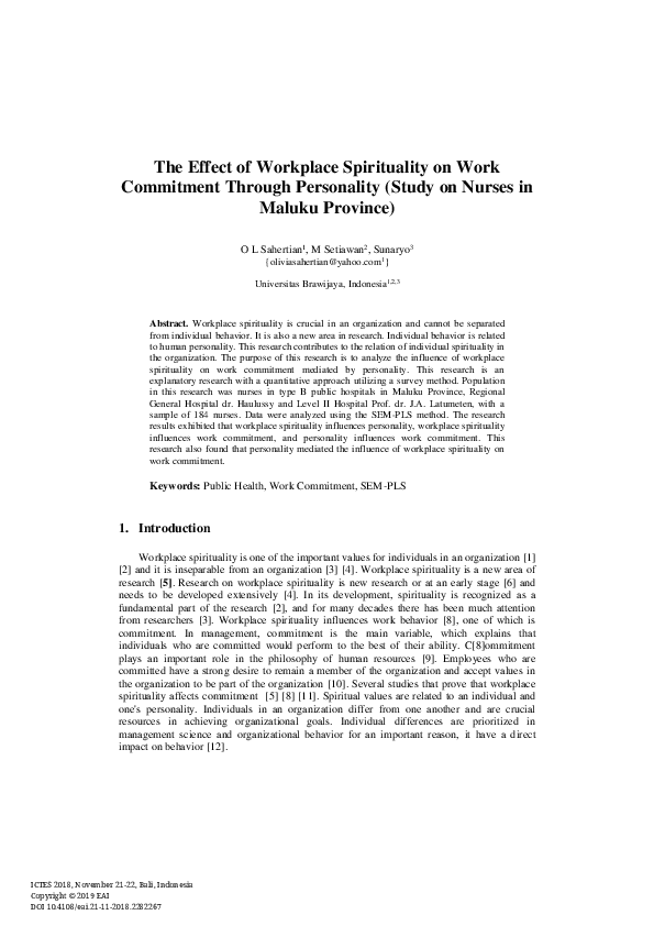(PDF) The Effect of Workplace Spirituality on Work Commitment Through ...