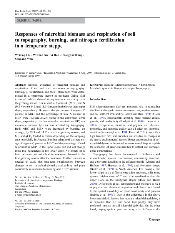 (PDF) Responses of microbial biomass and respiration of soil to ...