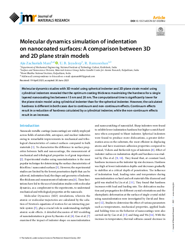 (PDF) Molecular dynamics simulation of indentation on nanocoated ...