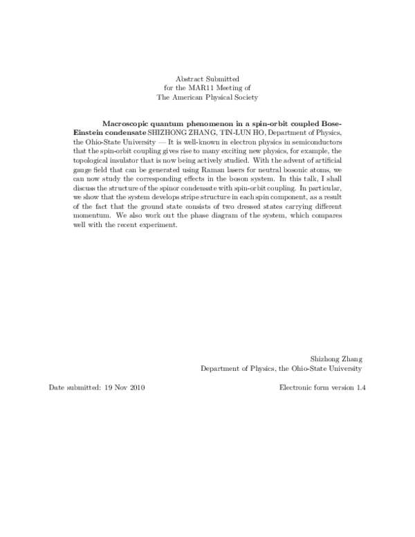 (PDF) Macroscopic quantum phenomenon in a spin-orbit coupled Bose ...