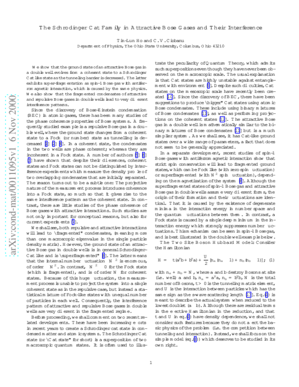 (PDF) The Schrodinger Cat Family in Attractive Bose Gases and Their ...