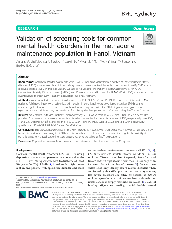 (PDF) Validation of screening tools for common mental health disorders ...