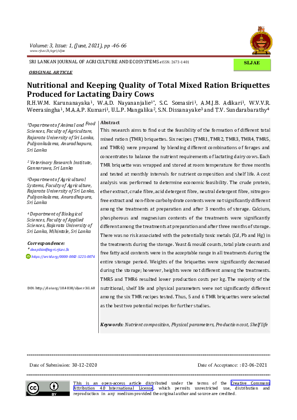 (PDF) Nutritional and Keeping Quality of Total Mixed Ration Briquettes ...