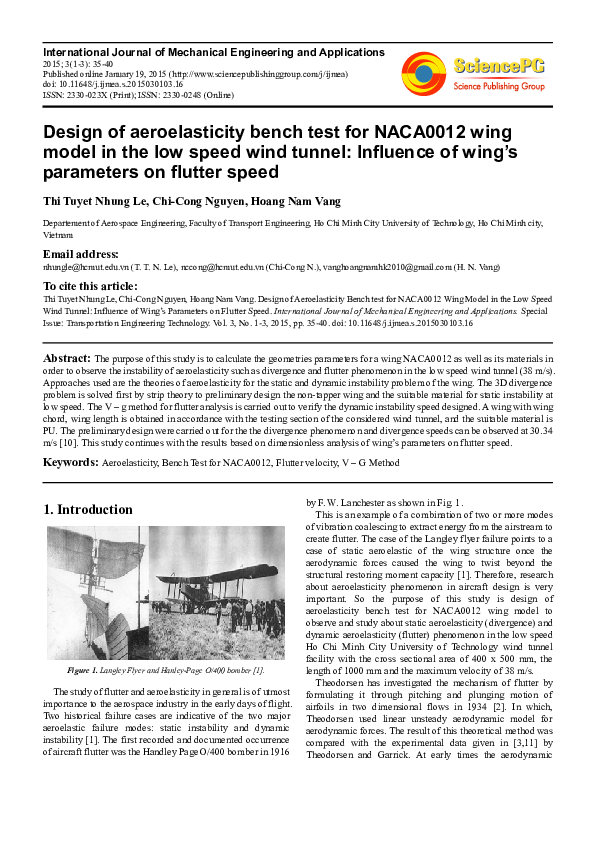 (PDF) Design of Aeroelasticity Bench test for NACA0012 Wing Model in ...