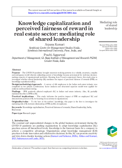(PDF) Knowledge capitalization and perceived fairness of reward in real ...