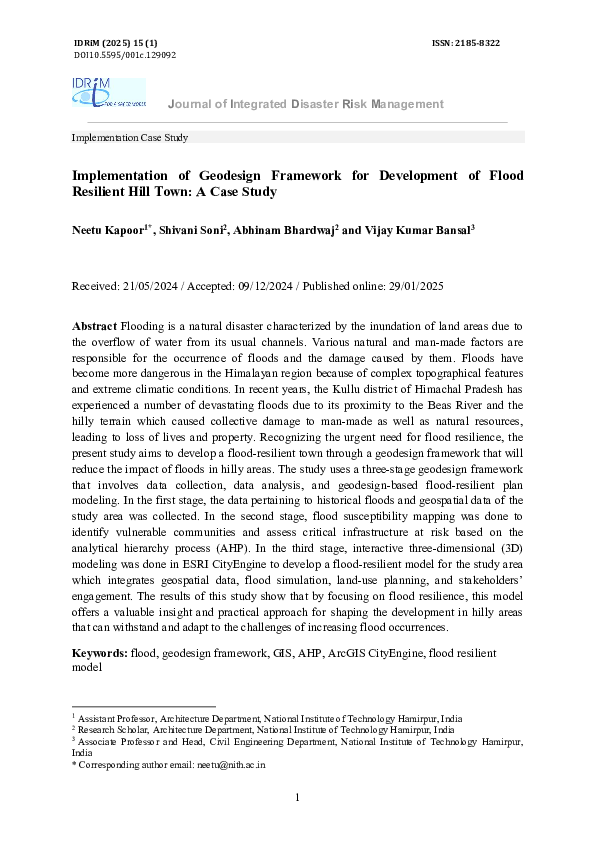 (PDF) Implementation of Geodesign Framework for Development of Flood ...