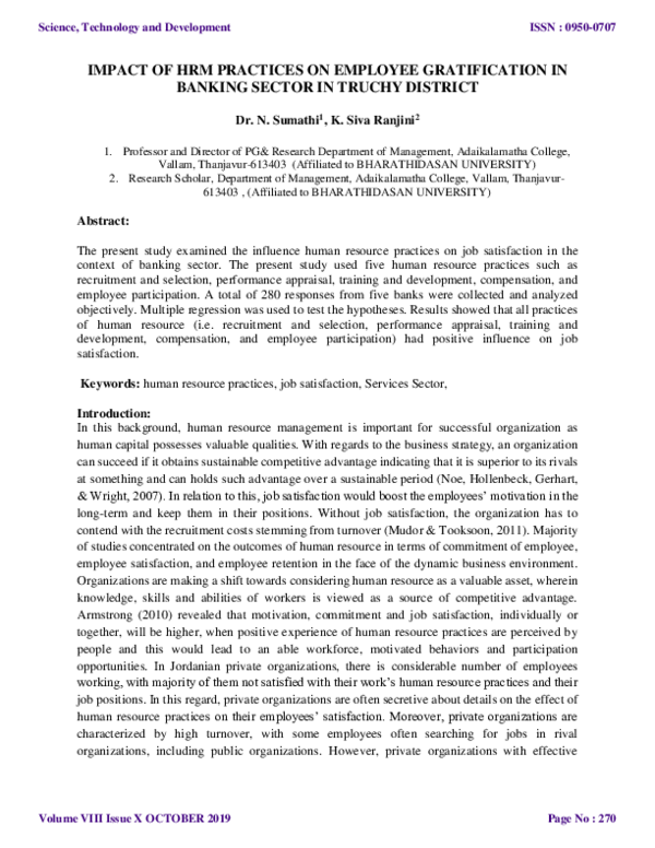 (PDF) Impact of HRM Practices on Employee Gratification in Banking ...
