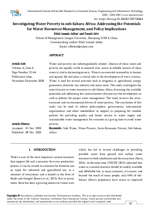 (PDF) Investigating Water Poverty in sub-Sahara Africa : Addressing the ...