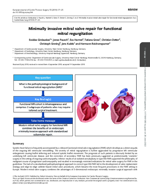 (PDF) Minimally invasive mitral valve repair for functional mitral ...