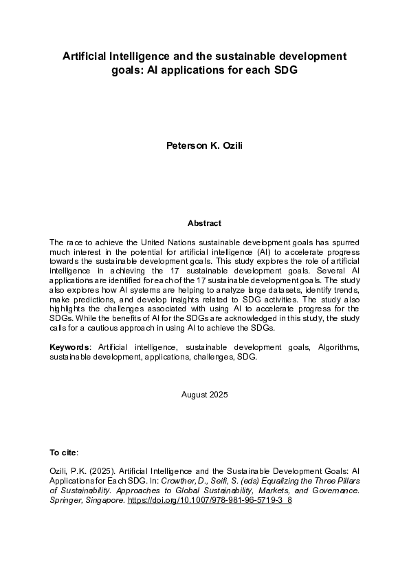 (PDF) Artificial intelligence and the sustainable development goals: AI ...