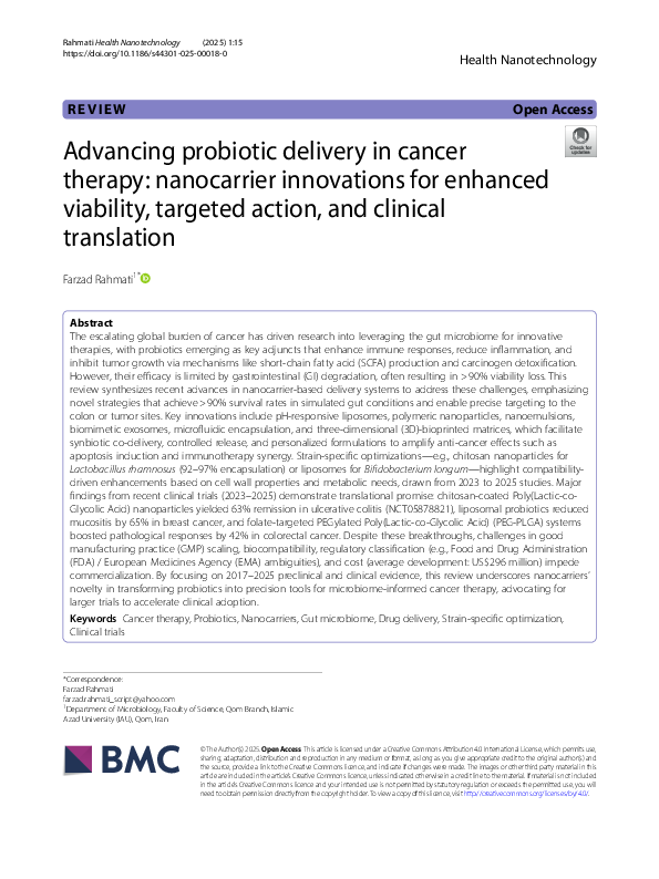 (PDF) Advancing probiotic delivery in cancer therapy: nanocarrier ...