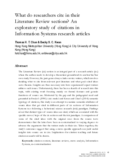 (PDF) What do researchers cite in their Literature Review sections? An ...