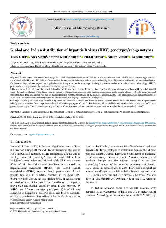 (PDF) Global and Indian distribution of hepatitis B virus (HBV ...