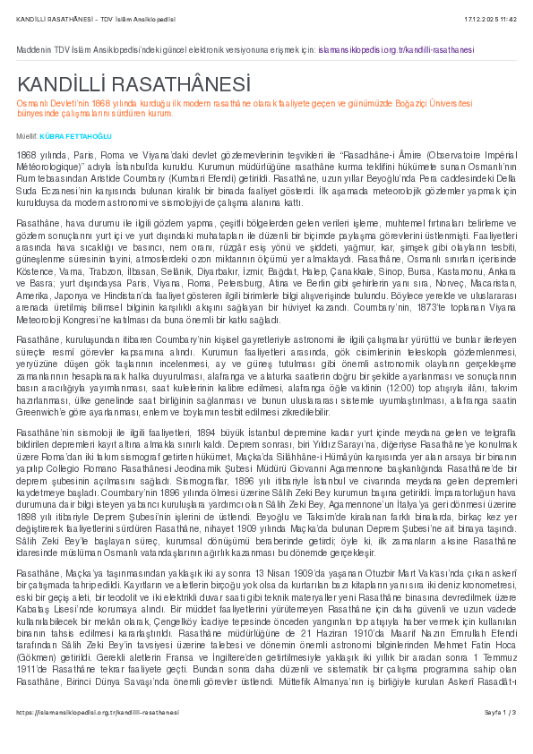 (PDF) KANDİLLİ RASATHÂNESİ