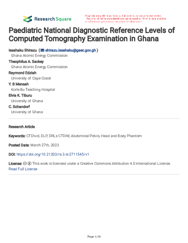 (PDF) Paediatric National Diagnostic Reference Levels of Computed ...