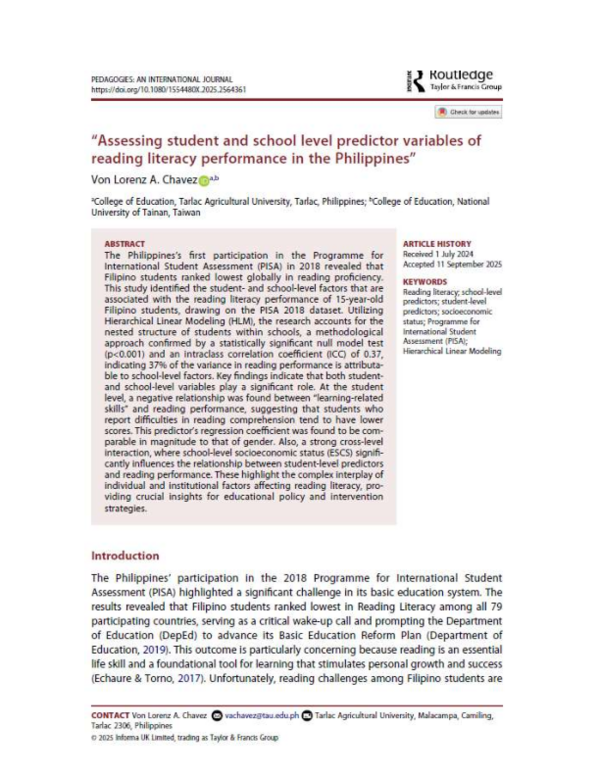 (PDF) Assessing student and school level predictor variables of reading ...