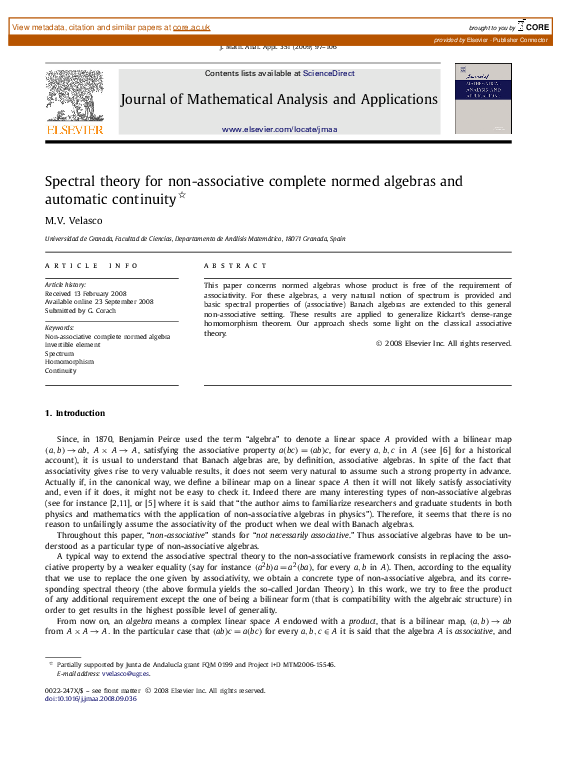 (PDF) Spectral theory for non-associative complete normed algebras and ...