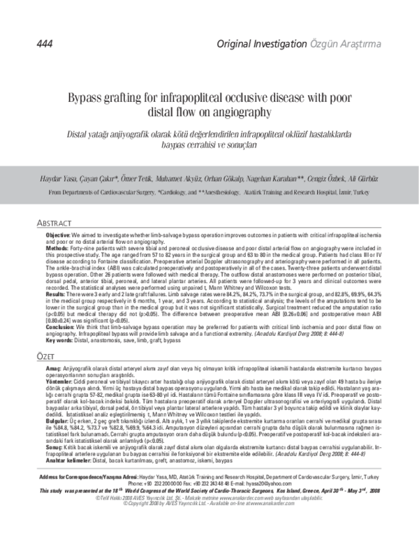 (PDF) Bypass grafting for infrapopliteal occlusive disease with poor ...