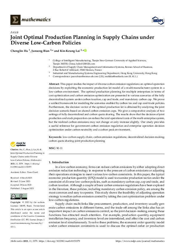(PDF) Joint Optimal Production Planning in Supply Chains under Diverse ...