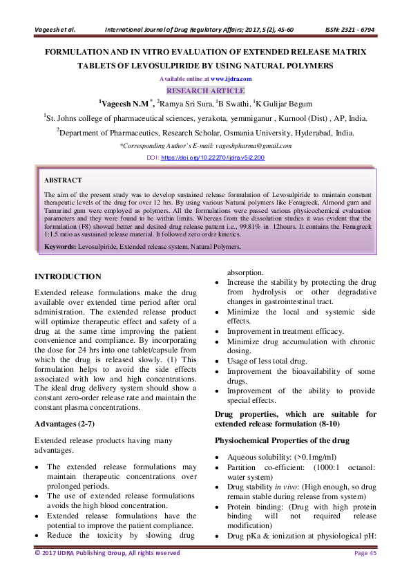 (PDF) Formulation and in Vitro Evaluation of Extended Release Matrix ...