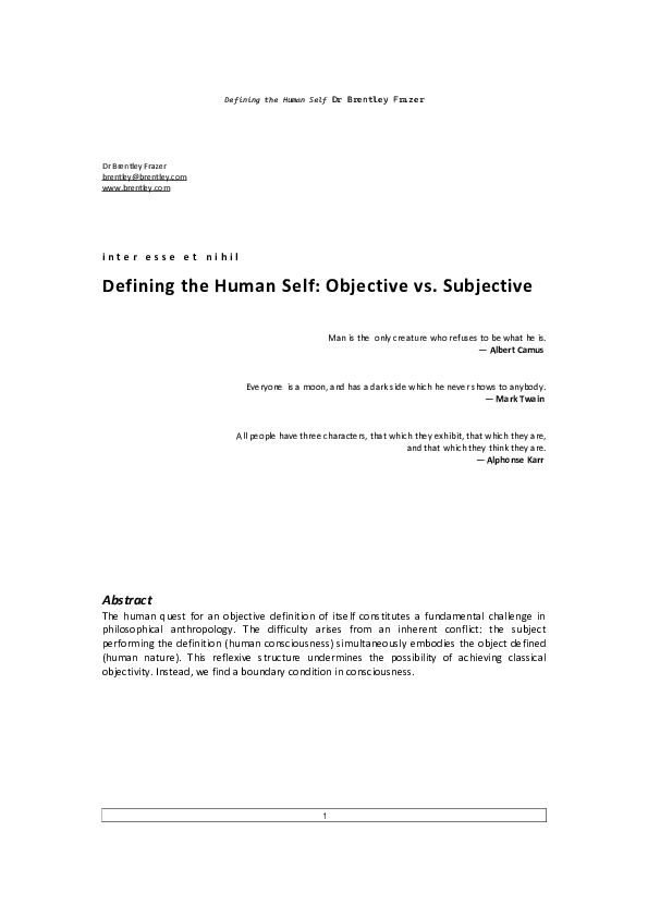 (PDF) Defining the Human Self: Objective vs. Subjective