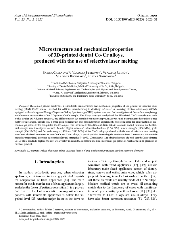 (PDF) Microstructure and mechanical properties of 3D-printed dental Co ...