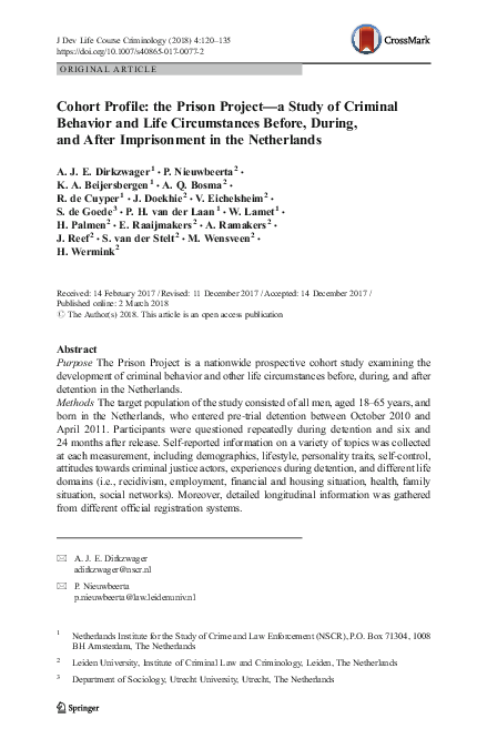 (PDF) Cohort Profile: the Prison Project—a Study of Criminal Behavior ...