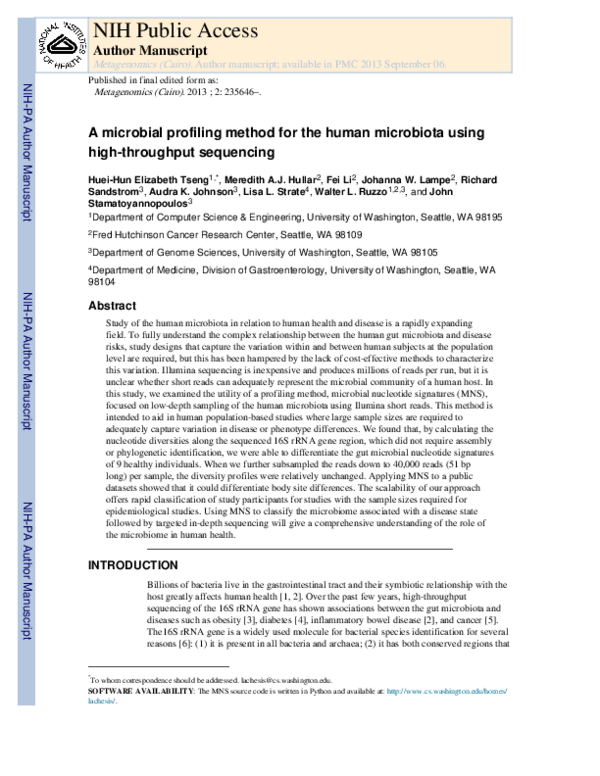 (PDF) A Microbial Profiling Method for the Human Microbiota Using High ...