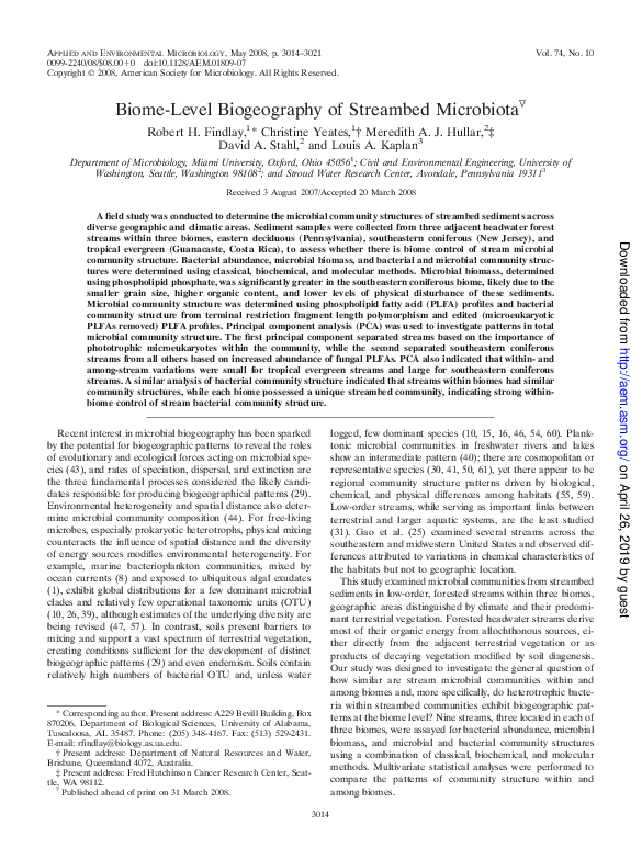 (PDF) Biome-Level Biogeography of Streambed Microbiota