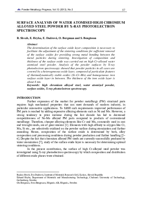 (PDF) Surface Analysis of Water Atomised High Chromium Alloyed Steel ...