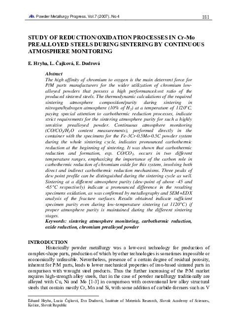 (PDF) STUDY OF REDUCTION/OXIDATION PROCESSES IN Cr-Mo PREALLOYED STEELS ...