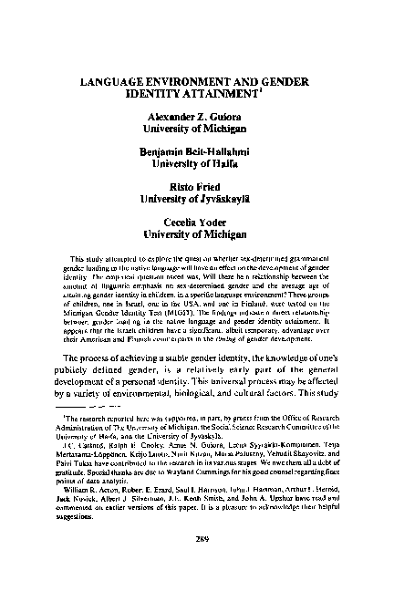 (PDF) LANGUAGE ENVIRONMENT AND GENDER IDENTITY ATTAINMENT 1