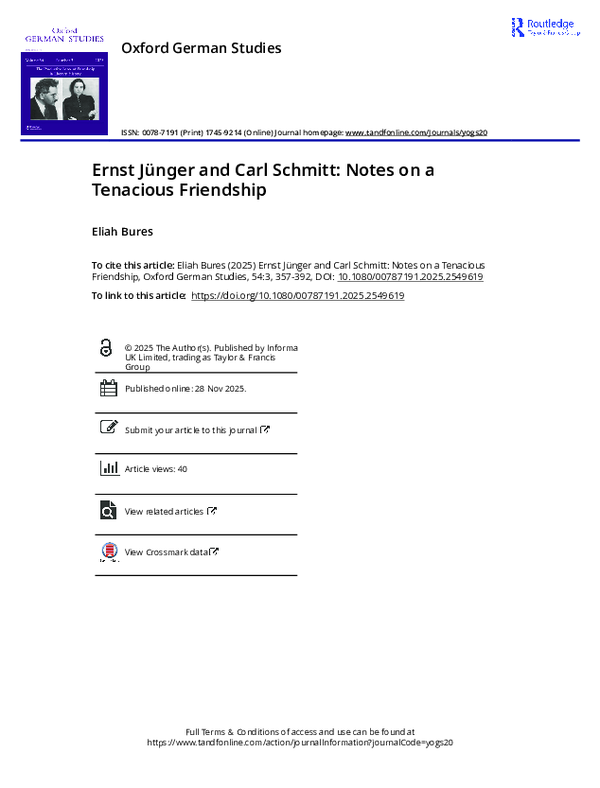 (PDF) Ernst Jünger and Carl Schmitt: Notes on a Tenacious Friendship